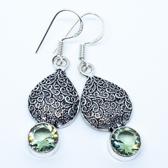 Green Amethyst Sterling Silver Earrings - Picture 9 of 15